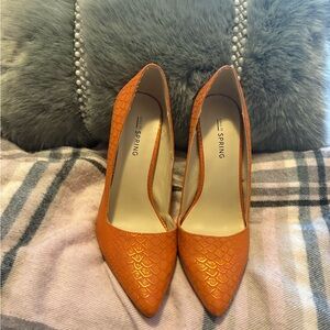 Call It Spring Vibrant Orange Scaled Heels